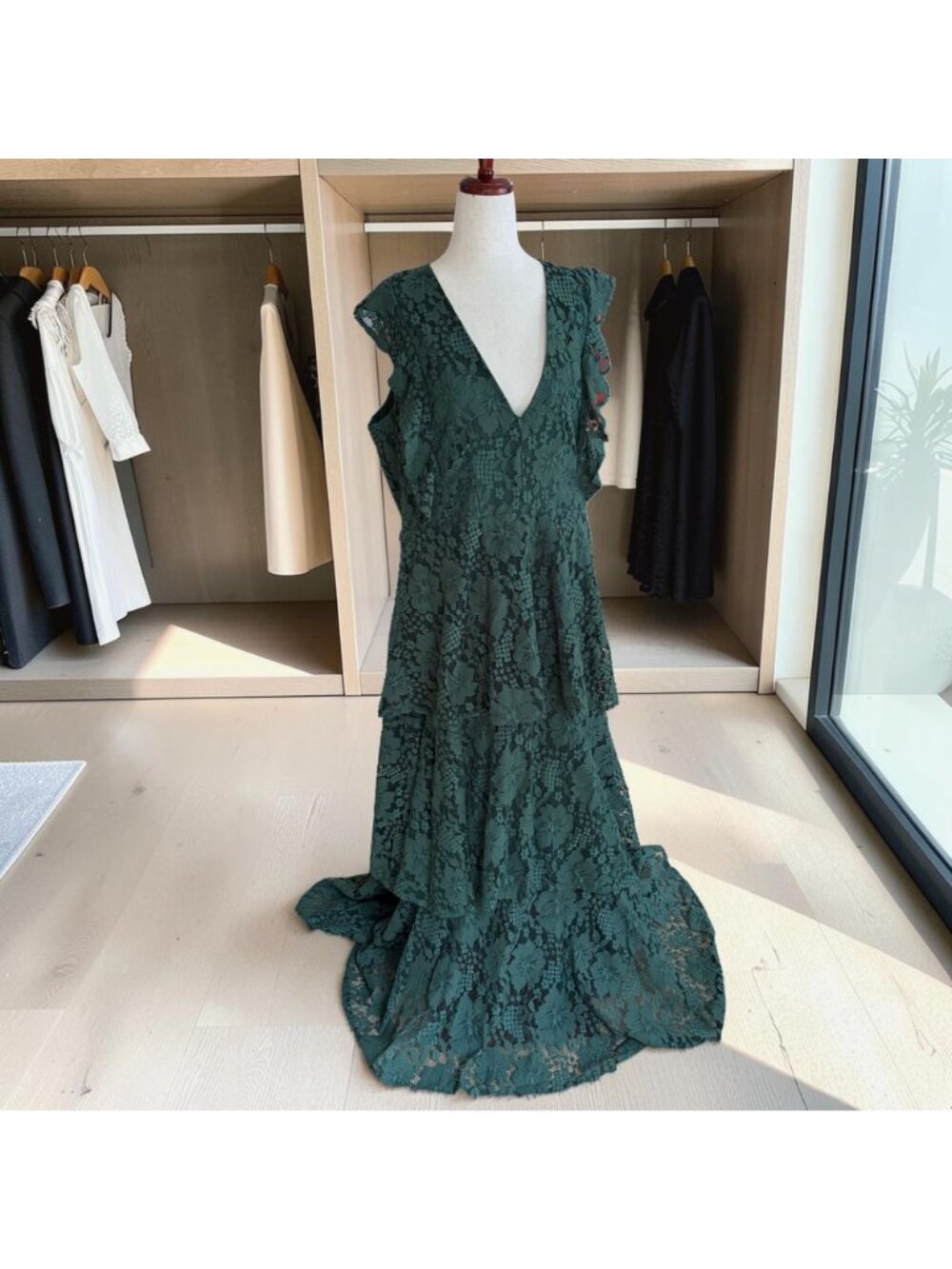 Lulus Molinetto Forest Green Lace Ruffled Tiered Sleeveless Maxi Dress XL 1X - Picture 6 of 9